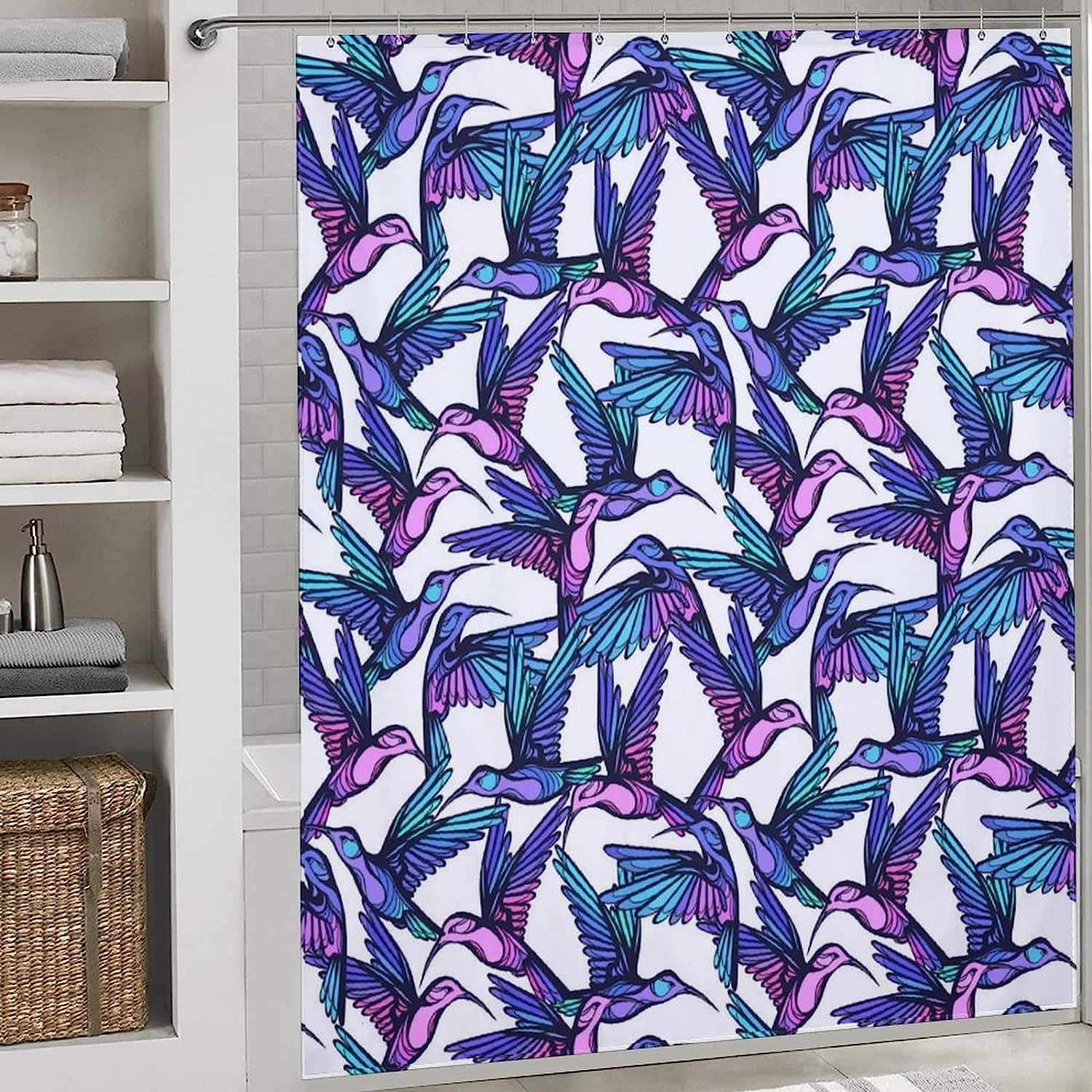 Colorful Hummingbirds Print Shower Curtain For Cheerful Bathroom Decor - Image 3