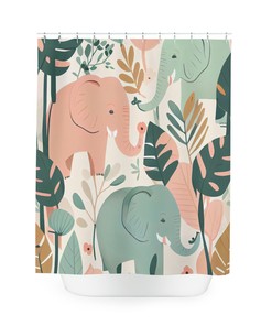Colorful Jungle Elephants Shower Curtain, Cute Elephant Print For Luxury Bathroom Decor
