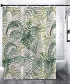 Colorful Jungle Leaves Shower Curtain Set for Decorative Bathroom 