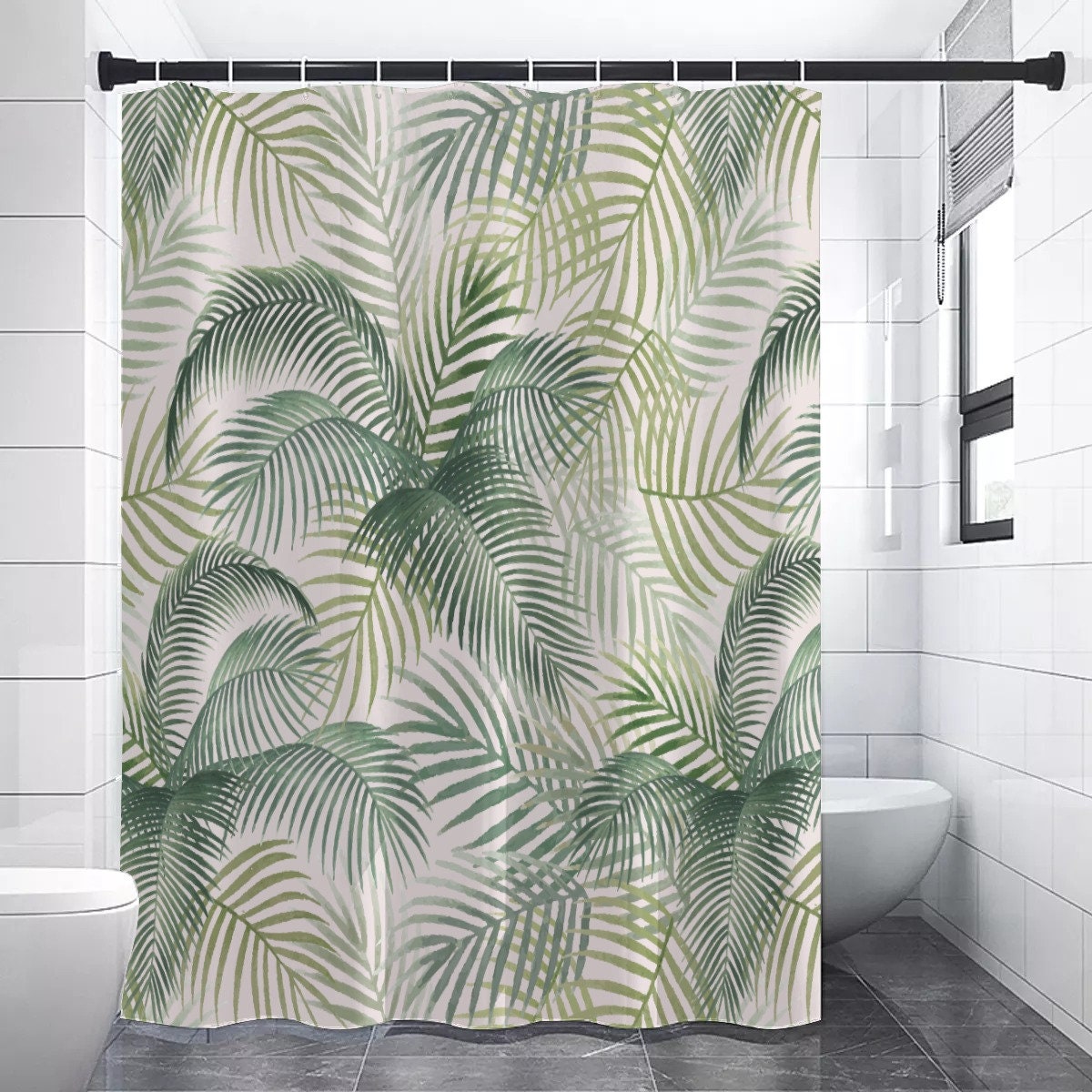 Colorful Jungle Leaves Shower Curtain Set for Decorative Bathroom