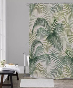 Colorful Jungle Leaves Shower Curtain Set for Decorative Bathroom