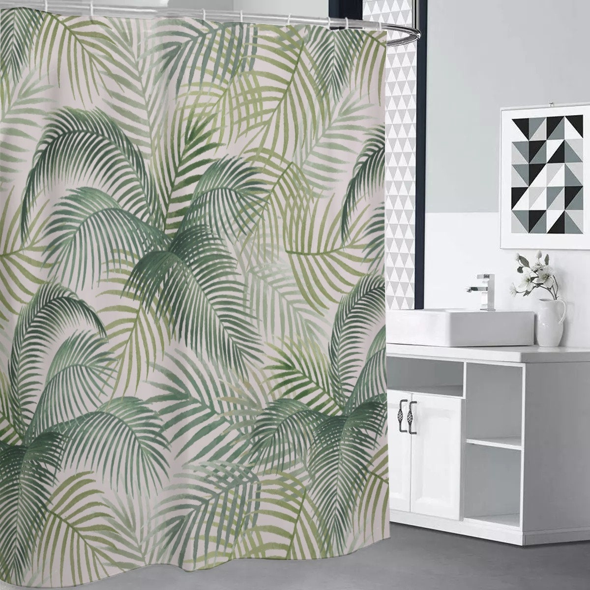 Colorful Jungle Leaves Shower Curtain Set for Decorative Bathroom