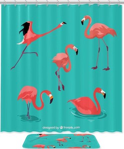 Colorful Kinds of Flamingos Shower Curtain Mat for Bathroom