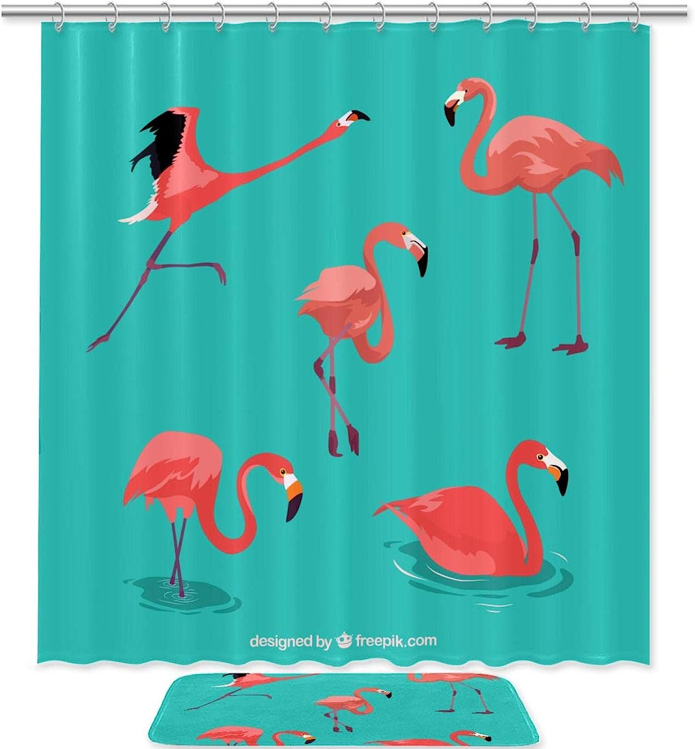 Colorful Kinds of Flamingos Shower Curtain Mat for Bathroom