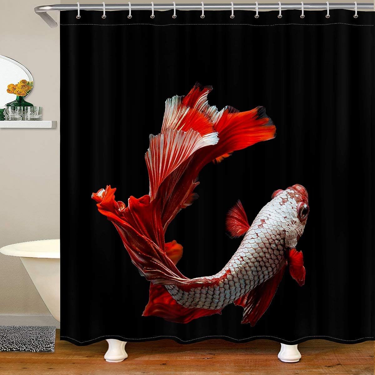 Colorful Koi Fish Japanese-Style Fabric Shower Curtain for Bathroom Decor