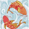 Colorful Koi Fish and Sea Waves Shower Curtain, Cloth Fabric Bathroom Decor in Japanese Oriental Art Design