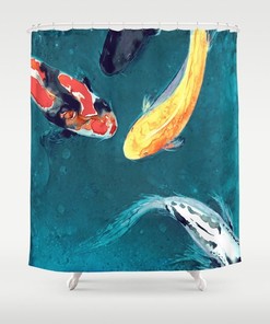 Colorful Koi Painting Shower Curtain - Artistic Asian Zen Bathroom Decor