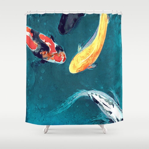 Colorful Koi Painting Shower Curtain - Artistic Asian Zen Bathroom Decor