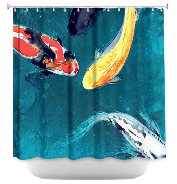 Colorful Koi Painting Shower Curtain - Artistic Asian Zen Bathroom Decor