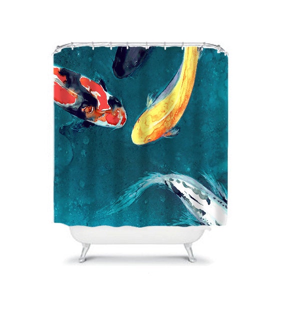 Colorful Koi Painting Shower Curtain - Artistic Asian Zen Bathroom Decor