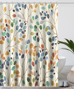 Colorful Leaves Curtain Bathroom Decoration Shower Curtain With Floral Print