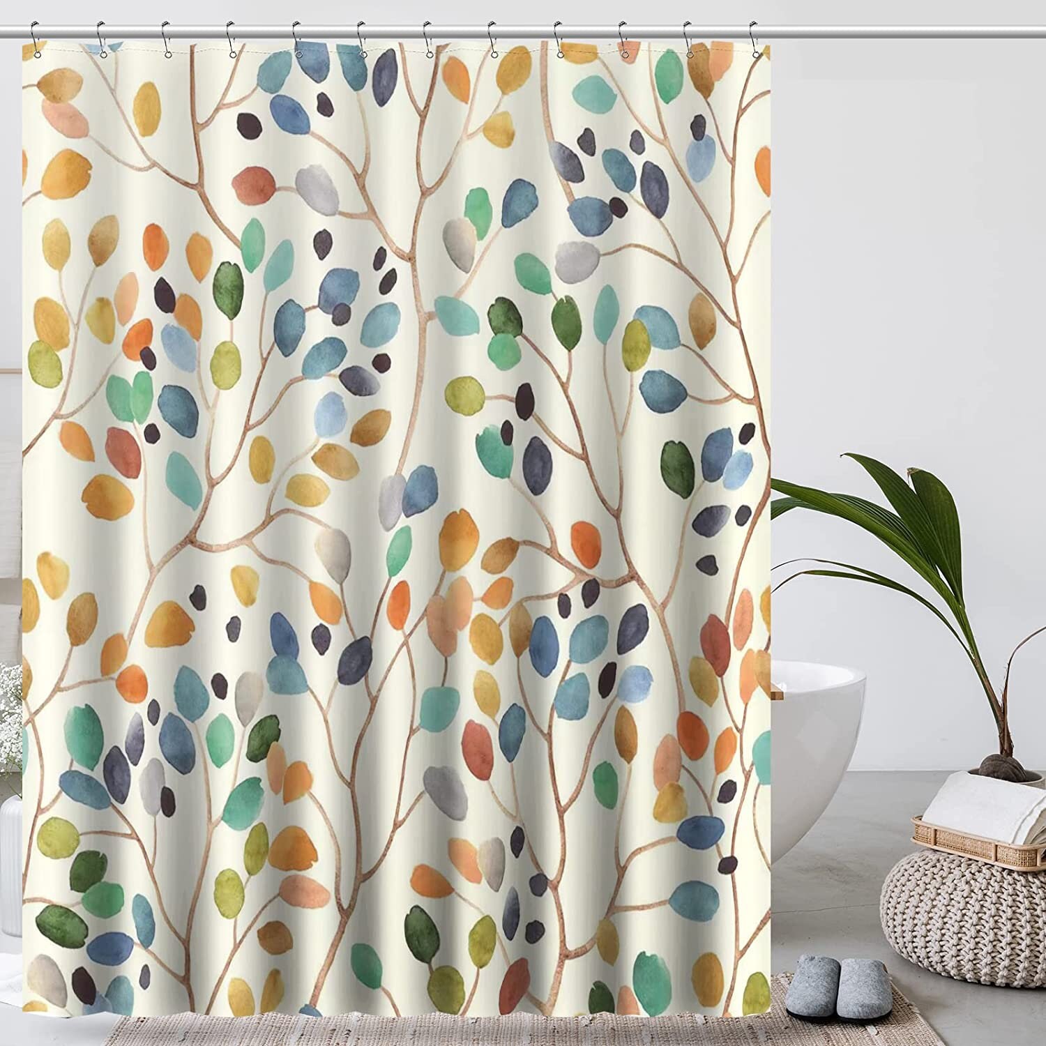 Colorful Leaves Curtain Bathroom Decoration Shower Curtain With Floral Print