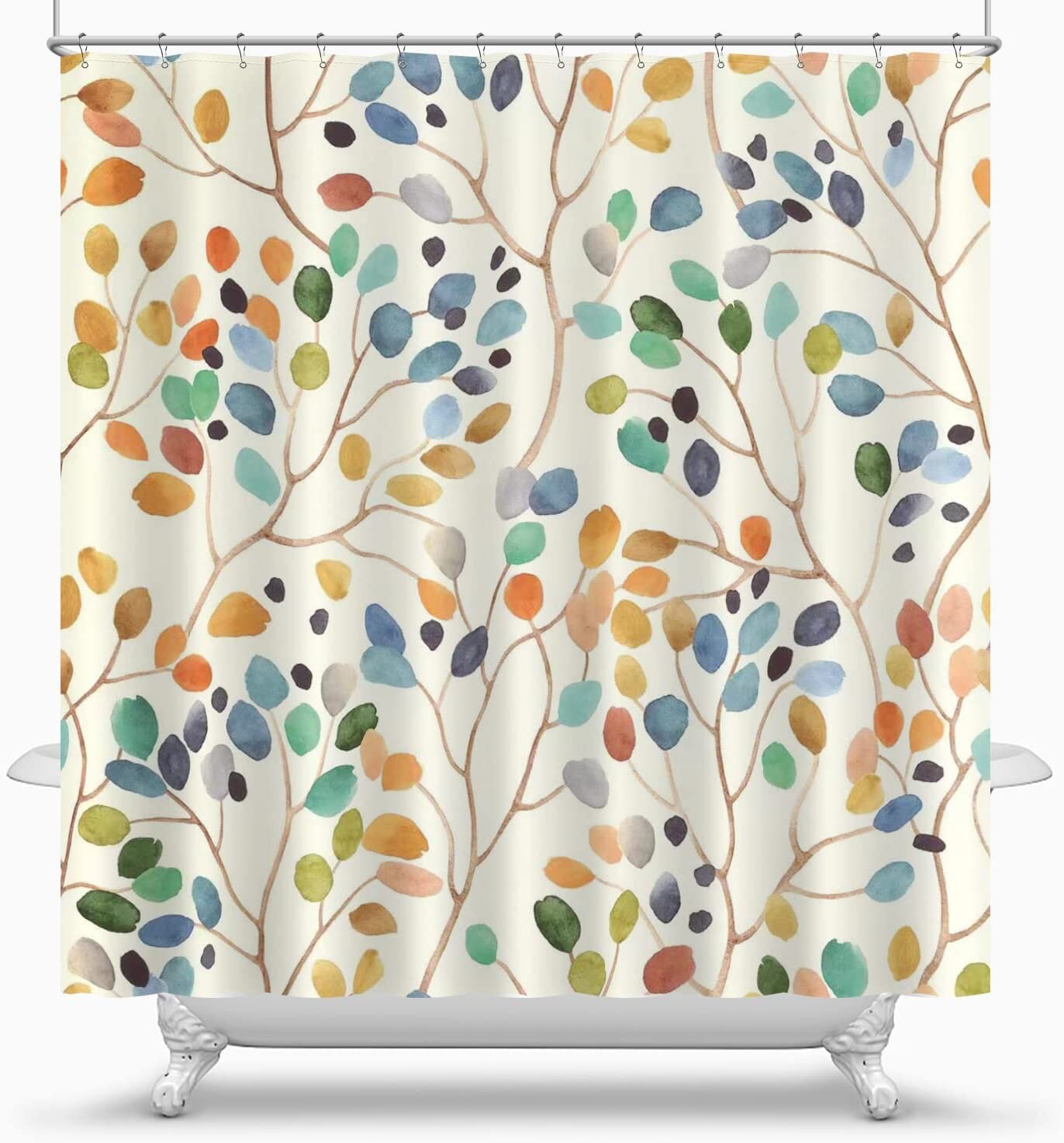 Colorful Leaves Curtain Bathroom Decoration Shower Curtain With Floral Print