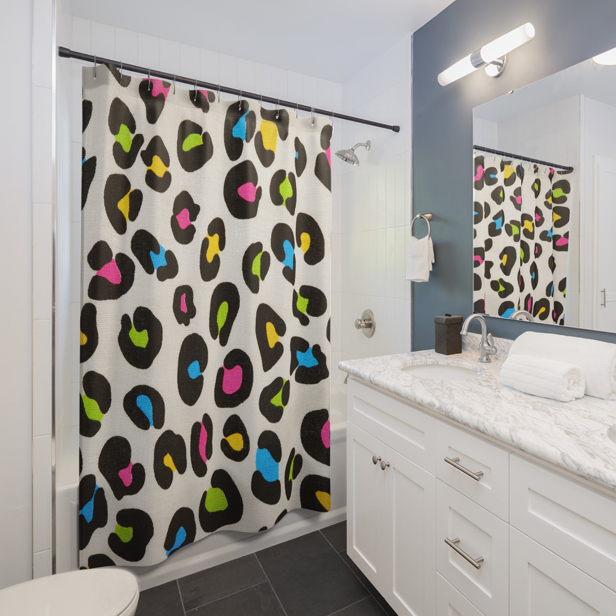 Colorful Leopard Cheetah Print Shower Curtain For Animal Lovers Bathroom Decor - Image 2