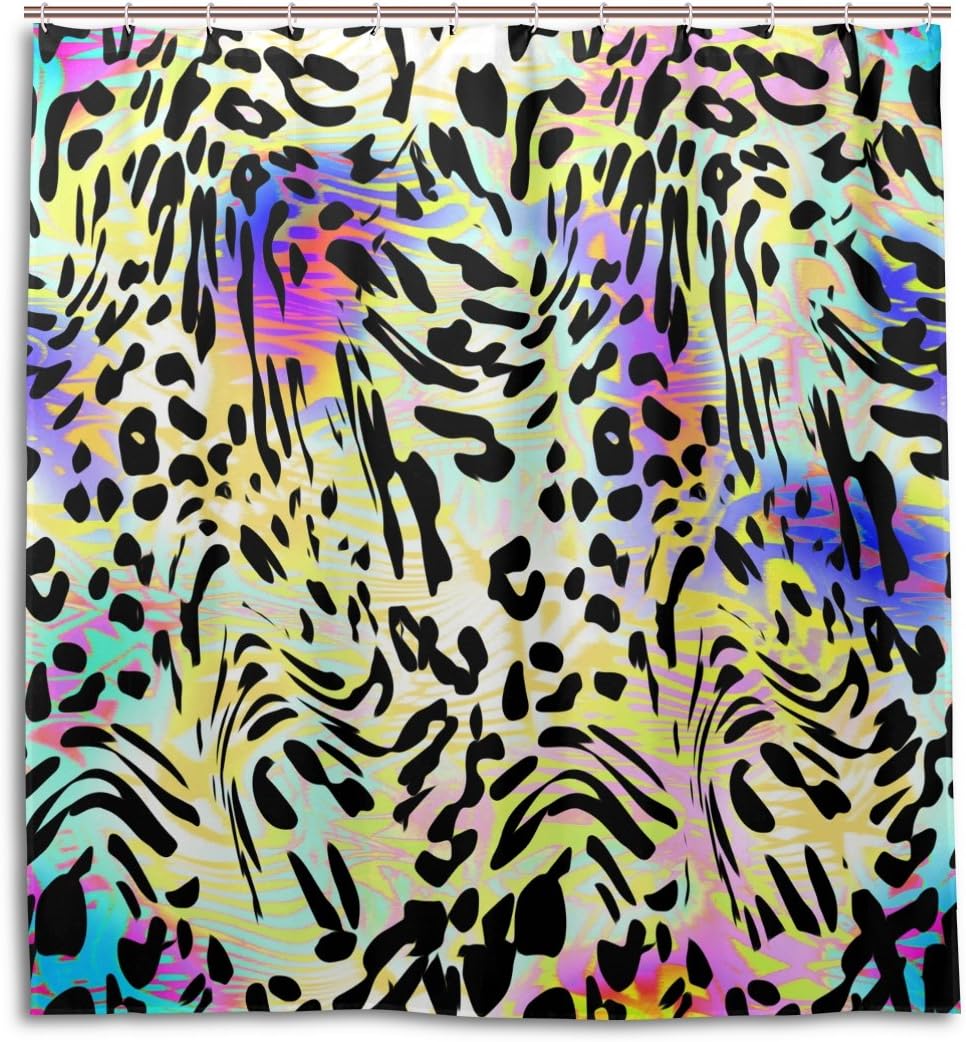 Colorful Leopard Print Shower Curtain, Bold Bathroom Decoration