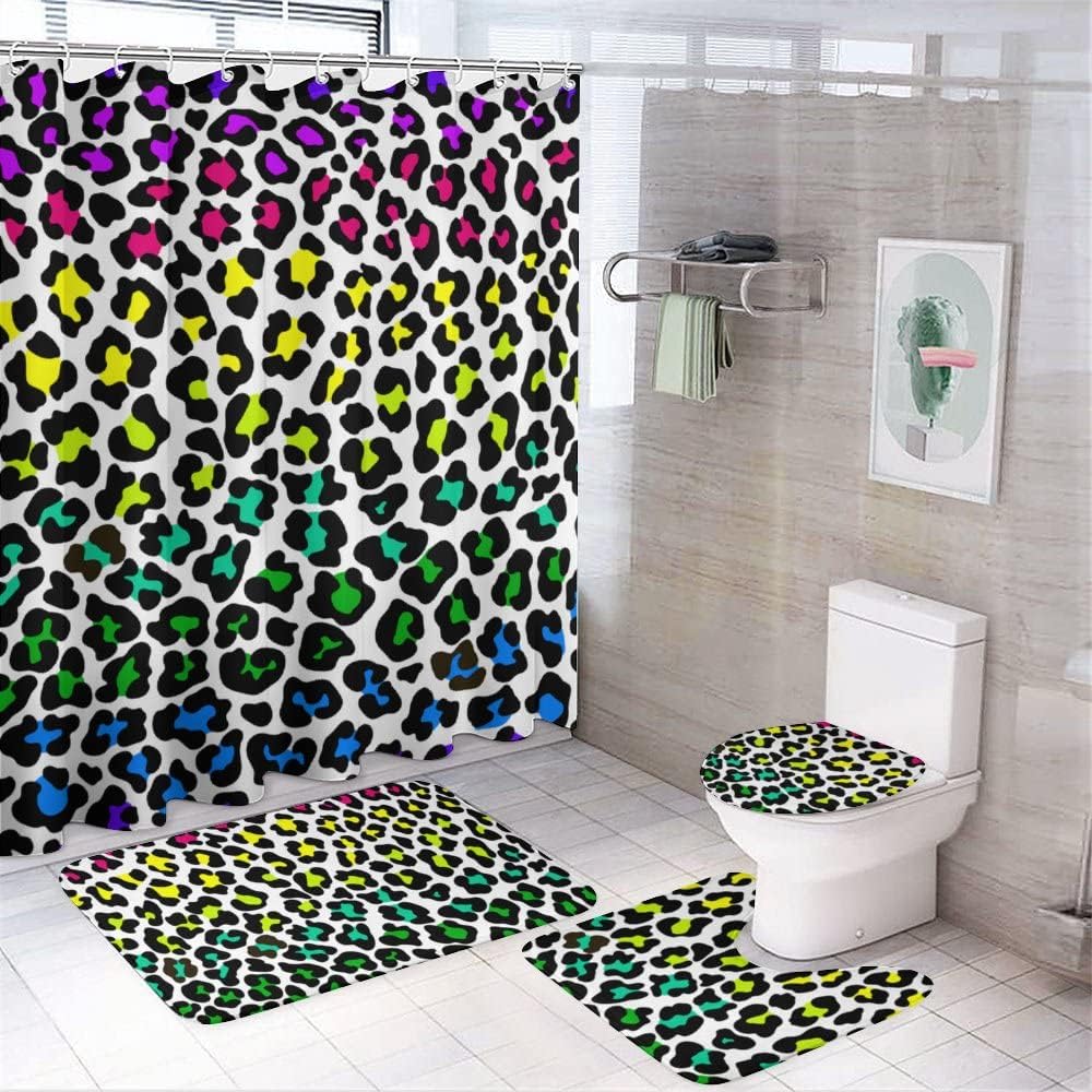 Colorful Leopard Print and Pineapple Shower Curtain for Bathroom - Shower Curtain Combination for Colorful Bathroom