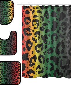 Colorful Leopard Spot Shower Curtain With Matching Mat For Playful Bathroom Decor