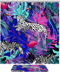 Colorful Leopard Zebras Shower Curtain Waterproof Fabric For Unique Bathroom Decor