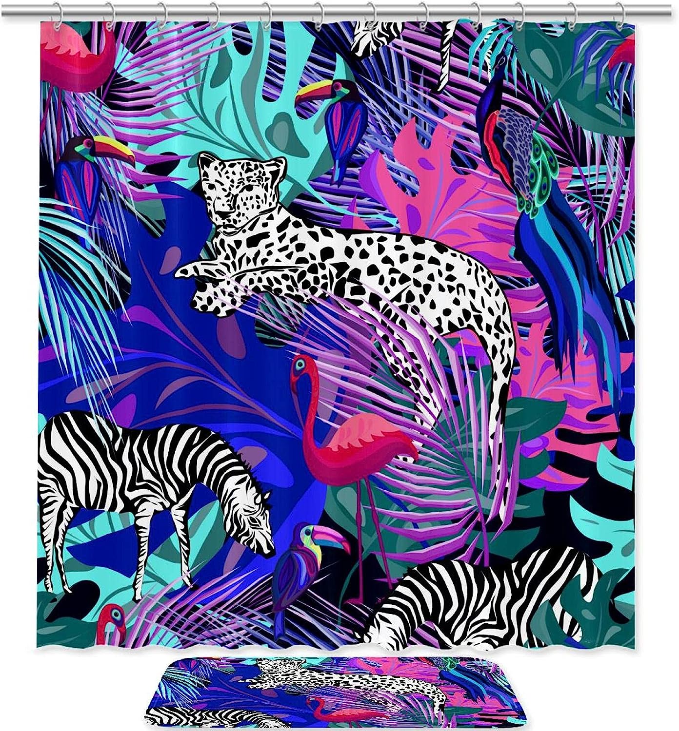 Colorful Leopard Zebras Shower Curtain Waterproof Fabric For Unique Bathroom Decor
