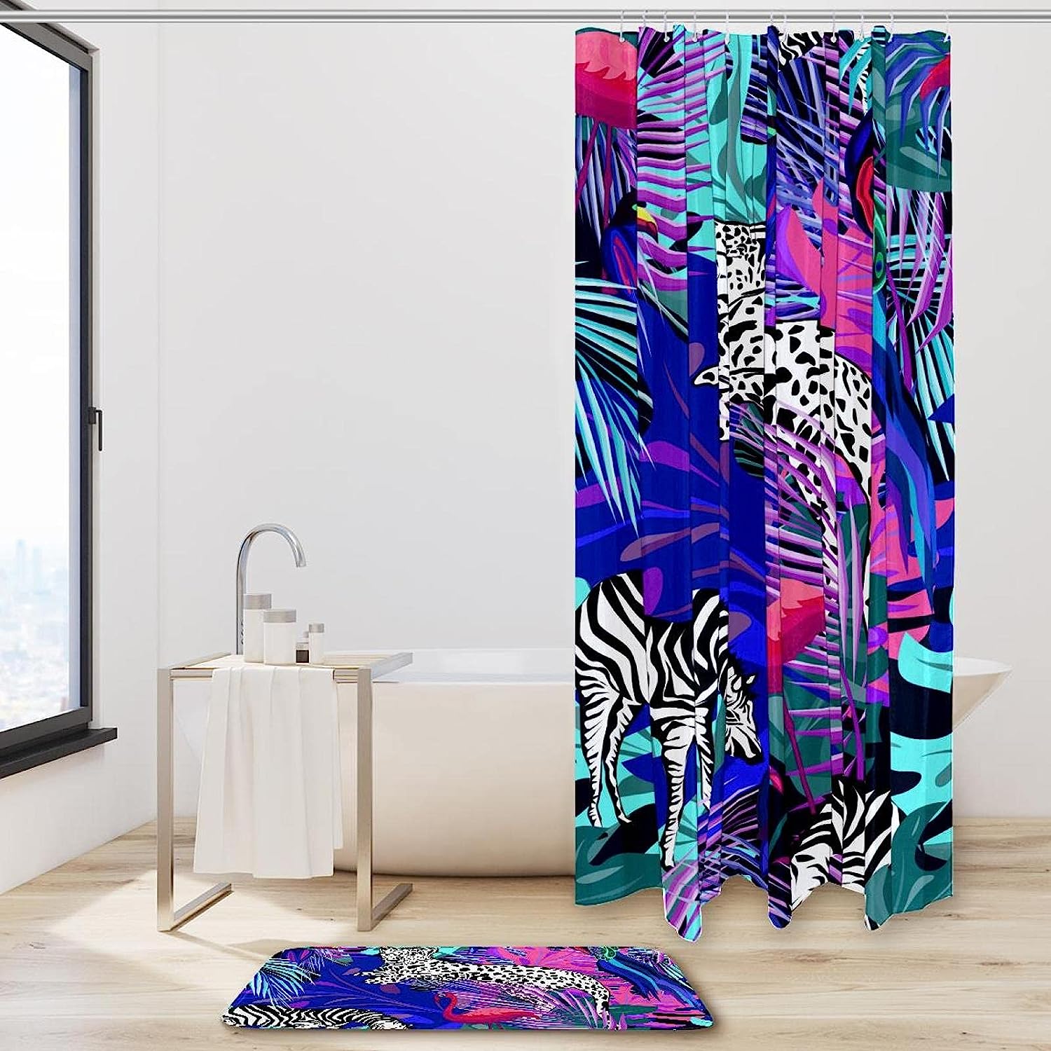 Colorful Leopard Zebras Shower Curtain Waterproof Fabric For Unique Bathroom Decor - Image 2