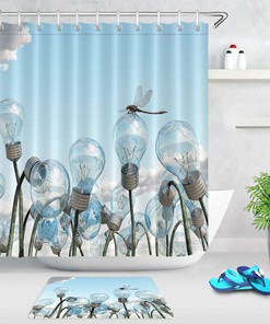 Colorful Light Bulbs And Dragonfly Print Shower Curtain For Bathroom Decor