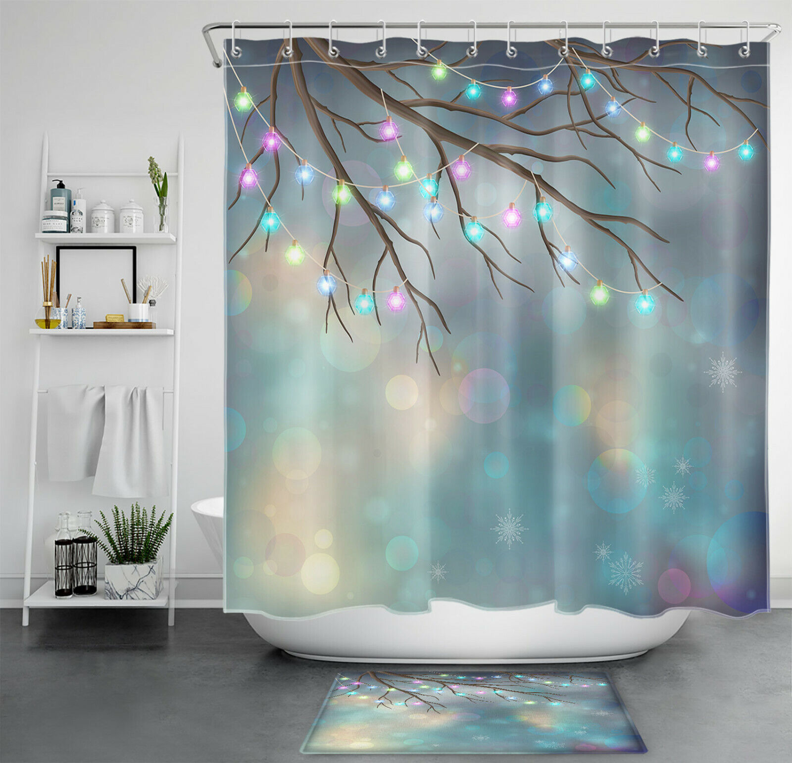 Colorful Lights And Snowflakes Christmas Shower Curtain - Halo Bathroom Accessory