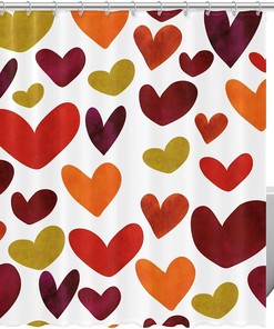 Colorful Love Heart Print Luxury Shower Curtain for Bathroom Decor