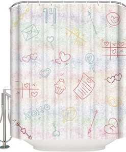 Colorful Love Heart Saint Spring Holiday Waterproof Shower Curtain for Bathroom Decor