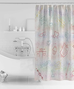 Colorful Love Heart Saint Spring Holiday Waterproof Shower Curtain for Bathroom Decor