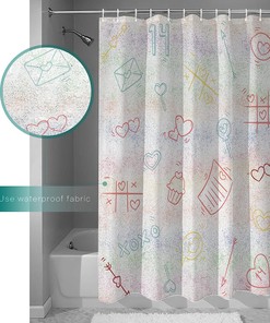 Colorful Love Heart Saint Spring Holiday Waterproof Shower Curtain for Bathroom Decor