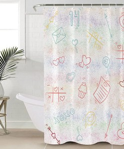Colorful Love Heart Saint Spring Holiday Waterproof Shower Curtain for Bathroom Decor