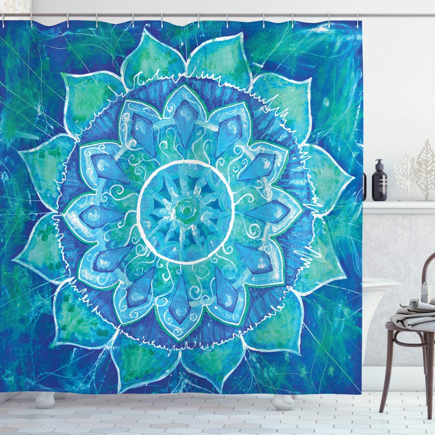 Colorful Mandala Flower Shower Curtain With Water Resistant Material For Easy Maintenance - Image 2