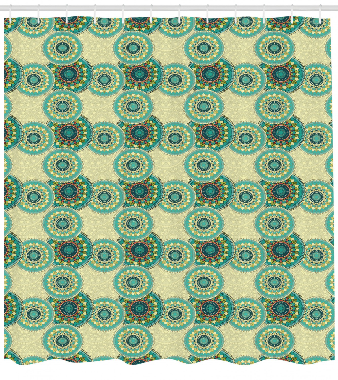 Colorful Mandala Pattern Fabric Shower Curtain for Boho Bathroom Decor