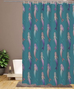 Colorful Mermaid Girls Shower Curtain, Decorative Bathroom Curtain with Ocean Theme and VISALUNA Keyword