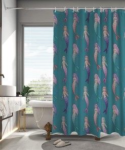 Colorful Mermaid Girls Shower Curtain, Decorative Bathroom Curtain with Ocean Theme and VISALUNA Keyword