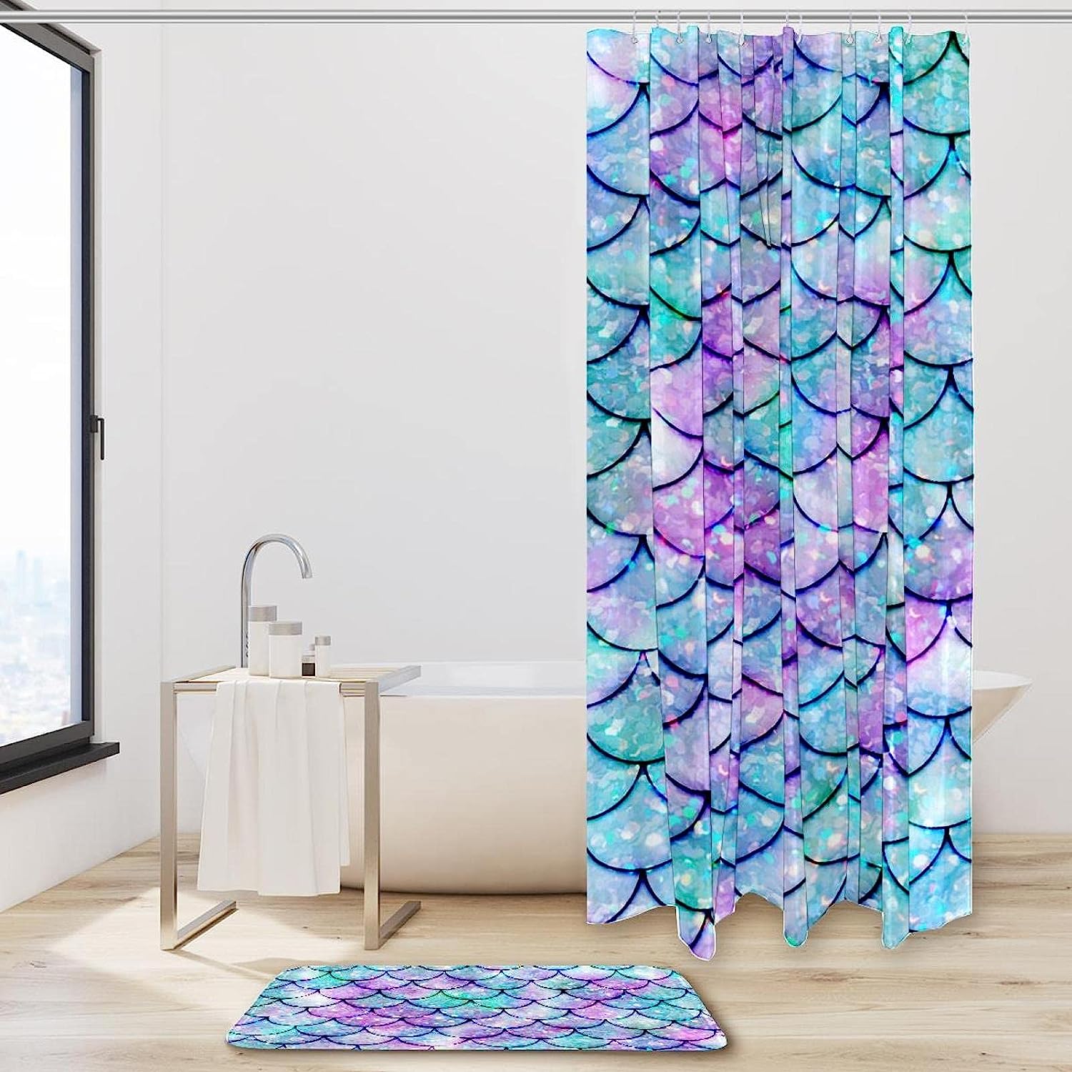 Colorful Mermaid Scales Gradient Shower Curtain For Vibrant Bathroom Decor - Image 2
