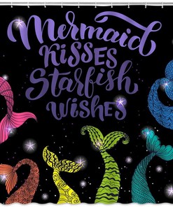 Colorful Mermaid Tail Fairy Tale Print Shower Curtain for Girls Bathroom