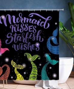 Colorful Mermaid Tail Fairy Tale Print Shower Curtain for Girls Bathroom