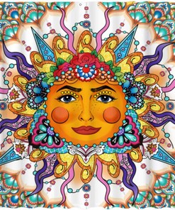 Colorful Mexican Talavera Sun Face Shower Curtain For Boho Bathroom By Allenjoy - Fiesta And Art Decoration