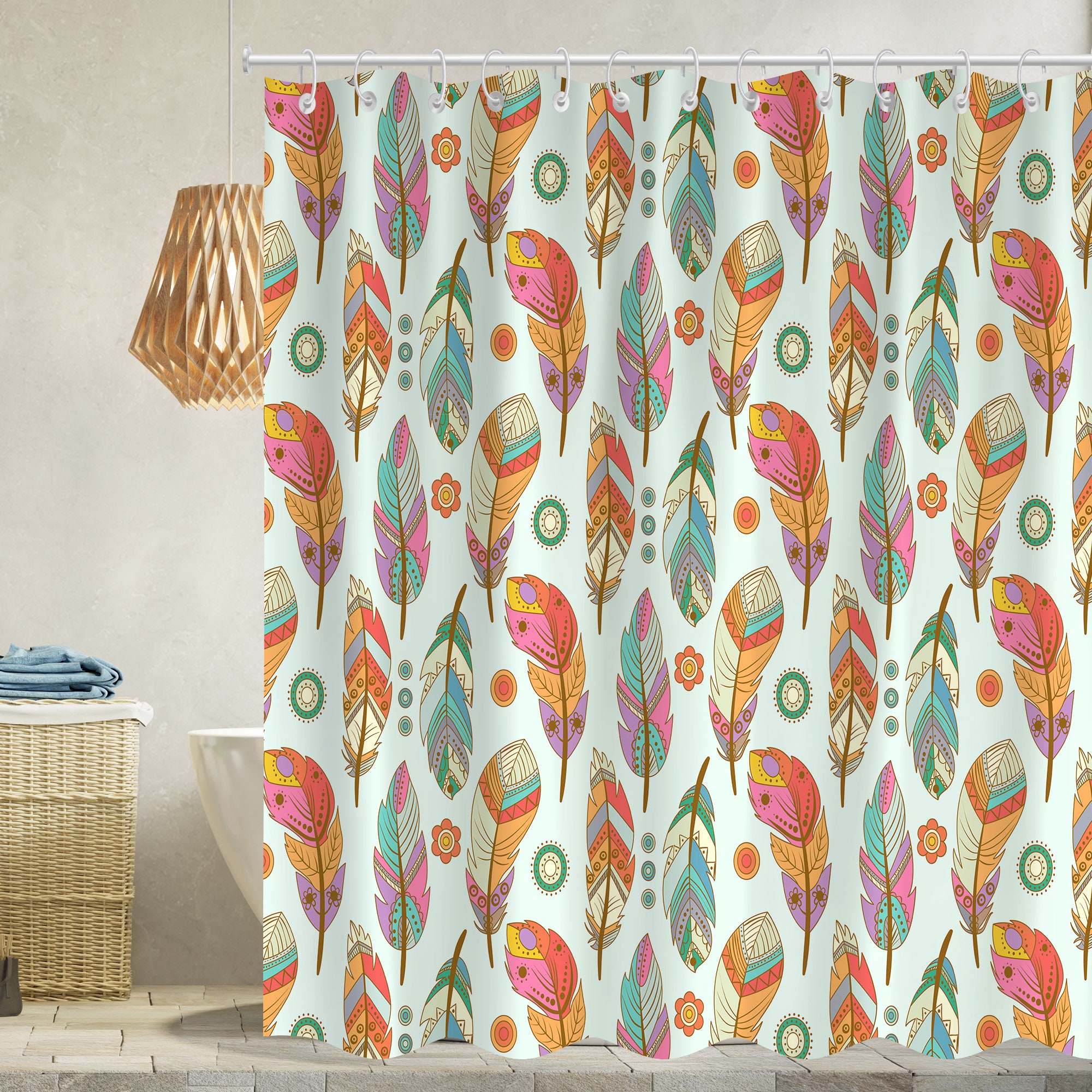 Colorful Mexican-Style Birds and Flowers Pattern Shower Curtain for a vibrant and waterproof bathroom