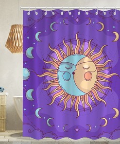 Colorful Modern Sun and Moon Shower Curtain for Bathroom Decor 