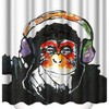 Colorful Monkey Shower Curtain, Funny Animal Portrait with Headset for Bathroom