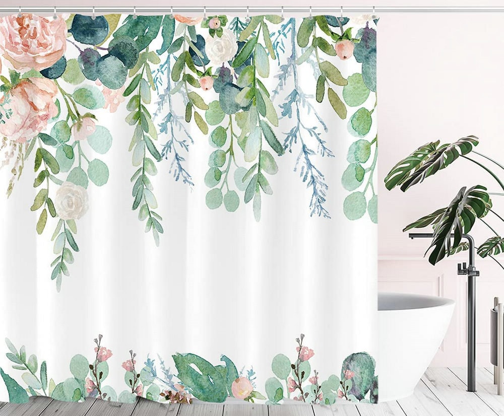 Colorful Monstera Leaf Print Shower Curtain For Botanical Palm Modern Bathroom Decor - Image 2
