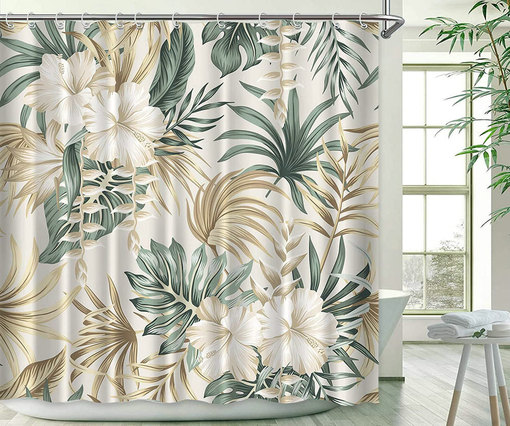 Colorful Monstera Leaf Print Shower Curtain For Botanical Palm Modern Bathroom Decor - Image 3