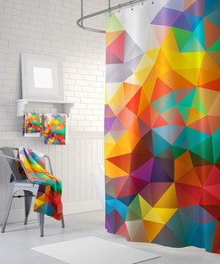 Colorful Mosaic Abstract Triangle Geometric Shower Curtain For Any Bathroom