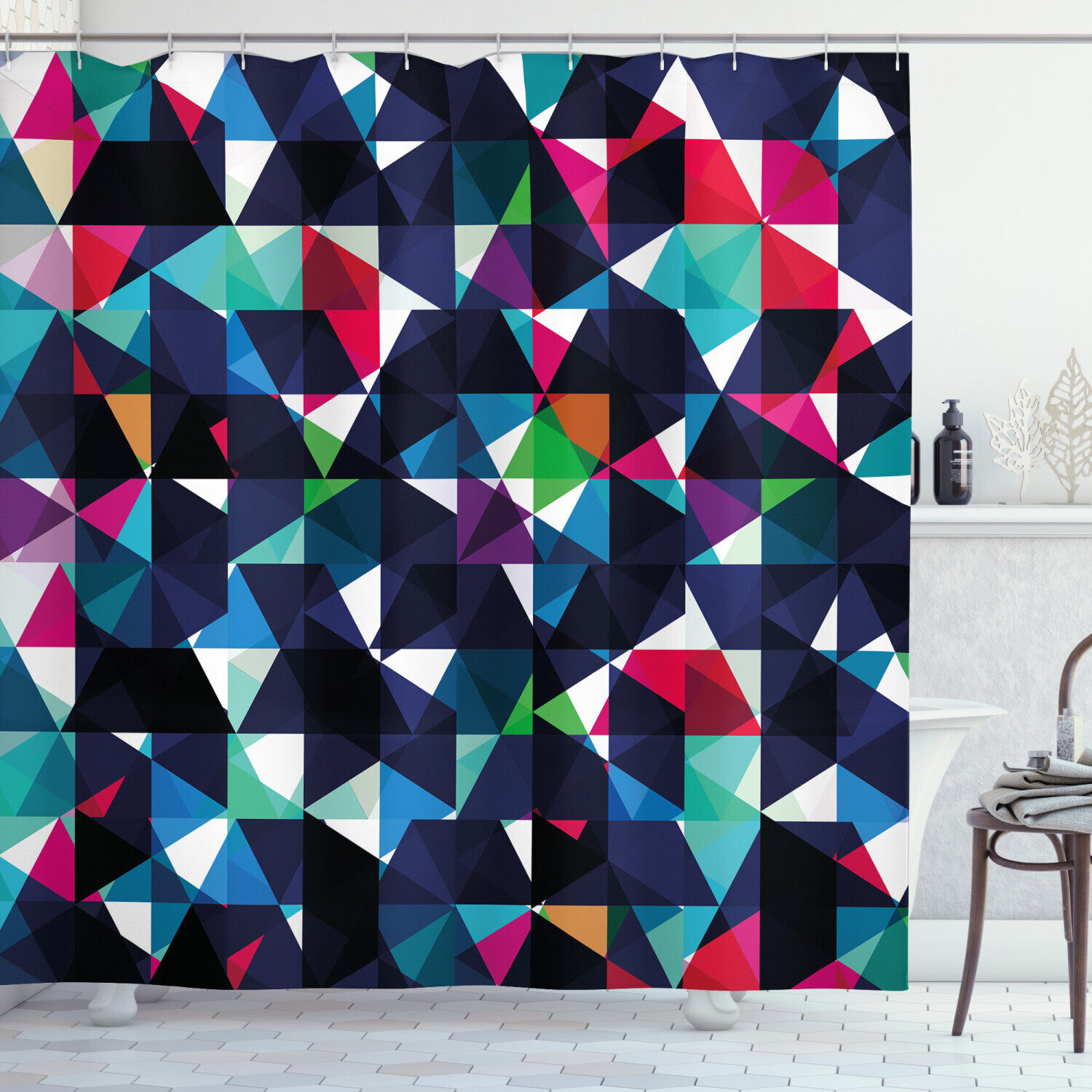 Colorful Mosaic Print Shower Curtain For Retro Bathroom