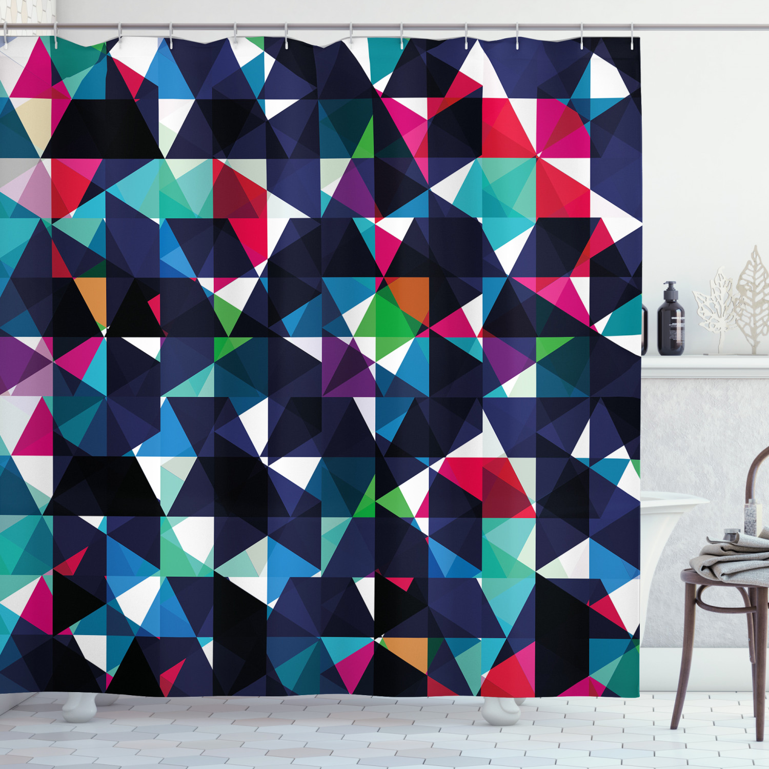 Colorful Mosaic Print Shower Curtain For Retro Bathroom