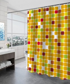 Colorful Mosaic Squares Print Shower Curtain For Geometric Bathroom Decor