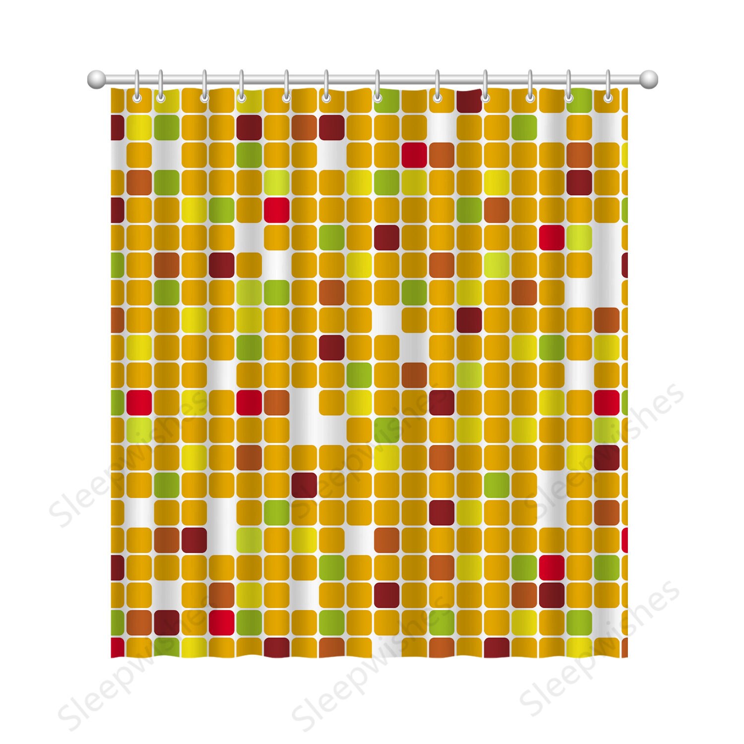 Colorful Mosaic Squares Print Shower Curtain For Geometric Bathroom Decor - Image 3