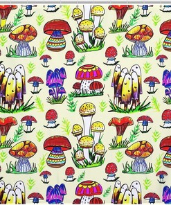 Colorful Mushroom Fungus Shower Curtain For Bathroom, Fabric Bath Decor